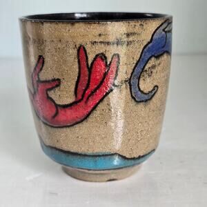 Ruadonn Hand Thrown Planter Studio Pottery Red Blue Green Cats Kitties Cat Lover